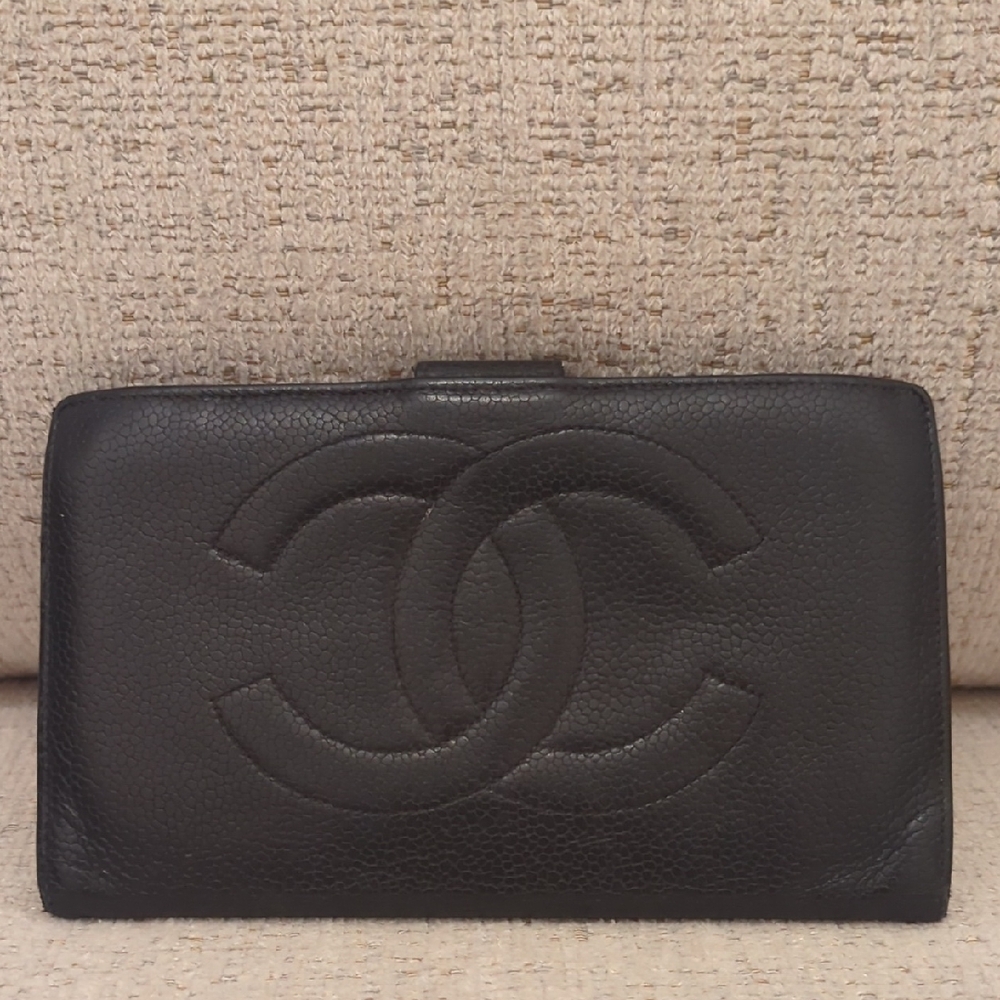 CHANEL Black Long Snap Wallet